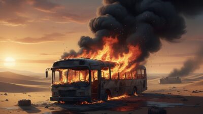Ilustrasi bus umrah terbakar. Dok Istimewa/ Via gemini/JURNALOkA